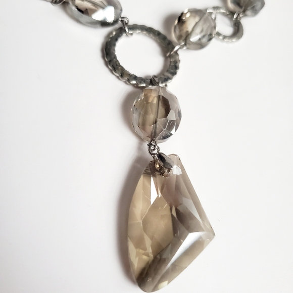Smokey Crystal Faceted Stones Necklace Chain Link Bold Costume Jewellery Y2K - Picture 2 of 5